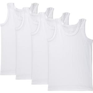 Brix Big Boys' White Undershirts - Tagless 100% Cotton Tank Tops 4-pk. 14/ 16