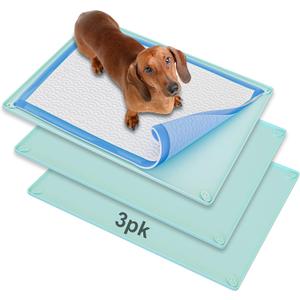TidyFriend 3 Pk Pee Pad Holder Tray for 30 x 23 Pee Pads with Corner Lock Holes, Raised Edges, Non-Spill, Easy to Clean Silicone Dog Potty Tray Holder, For Indoor Floor Protection (Turquoise) TidyFriend 3 Pk Pee Pad Holder Tray for 30 x 23 Pee Pads with Corner Lock Holes, Raised Edges, Non-Spill, Easy to Clean Silicone Dog Potty Tray Holder, For Indoor Floor Protection (Turquoise)