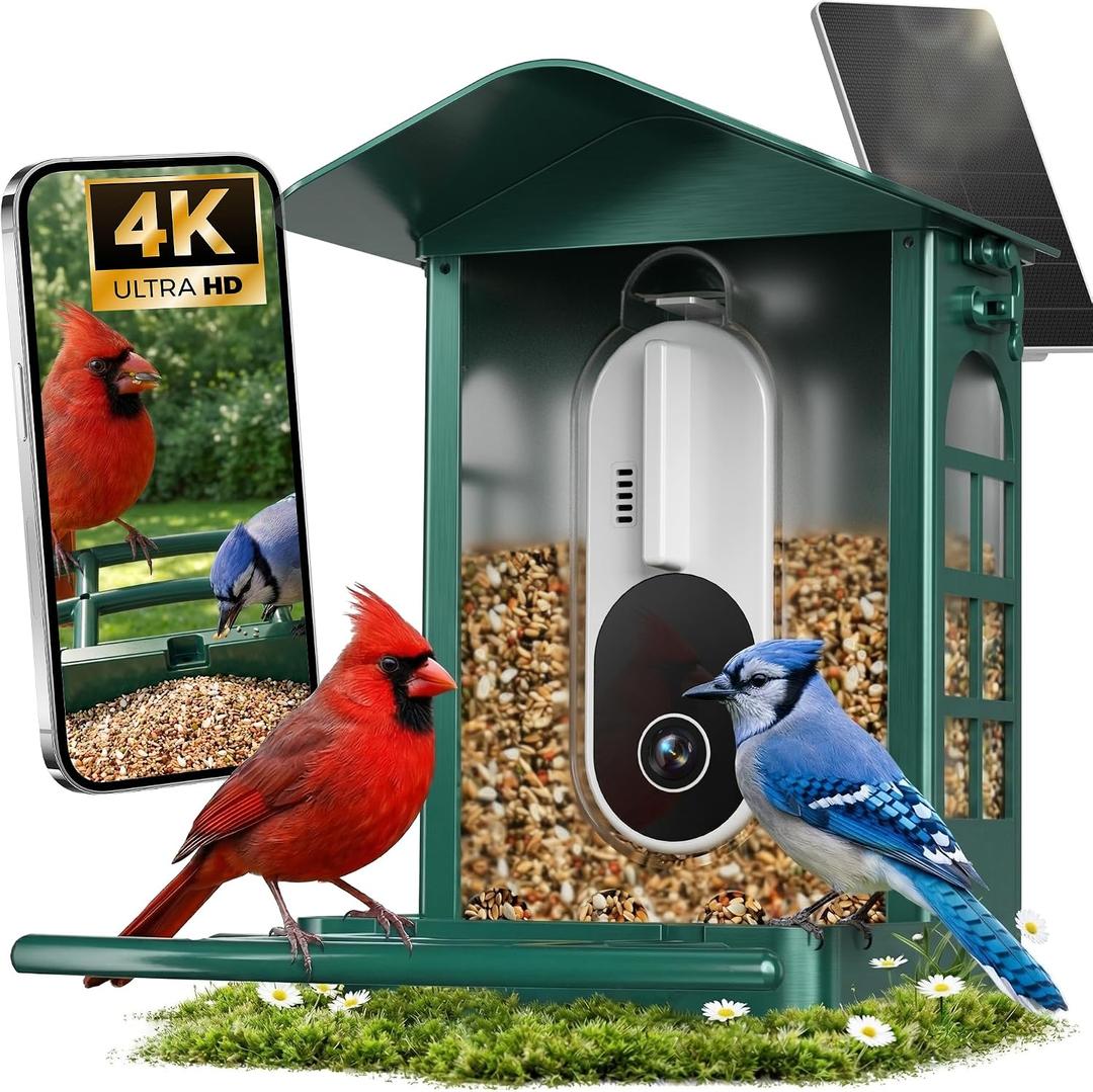 SV3C Smart Bird Feeder with Camera Solar Powered - 4K UHD Video Bird Feeder, AI Bird Identification Lifetime Free, 2.4G/5G Wi-Fi, Durable Metal, Backyard Birdwatching Gifts for Mom Dad & Bird Lovers