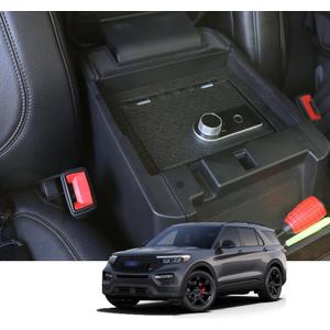 KEREN Center Console Gun Safe - Console Gun Vault Compatible with Ford Explorer 2020-2025, High Security Armrest Lock Box with Fingerprint Lock with Key