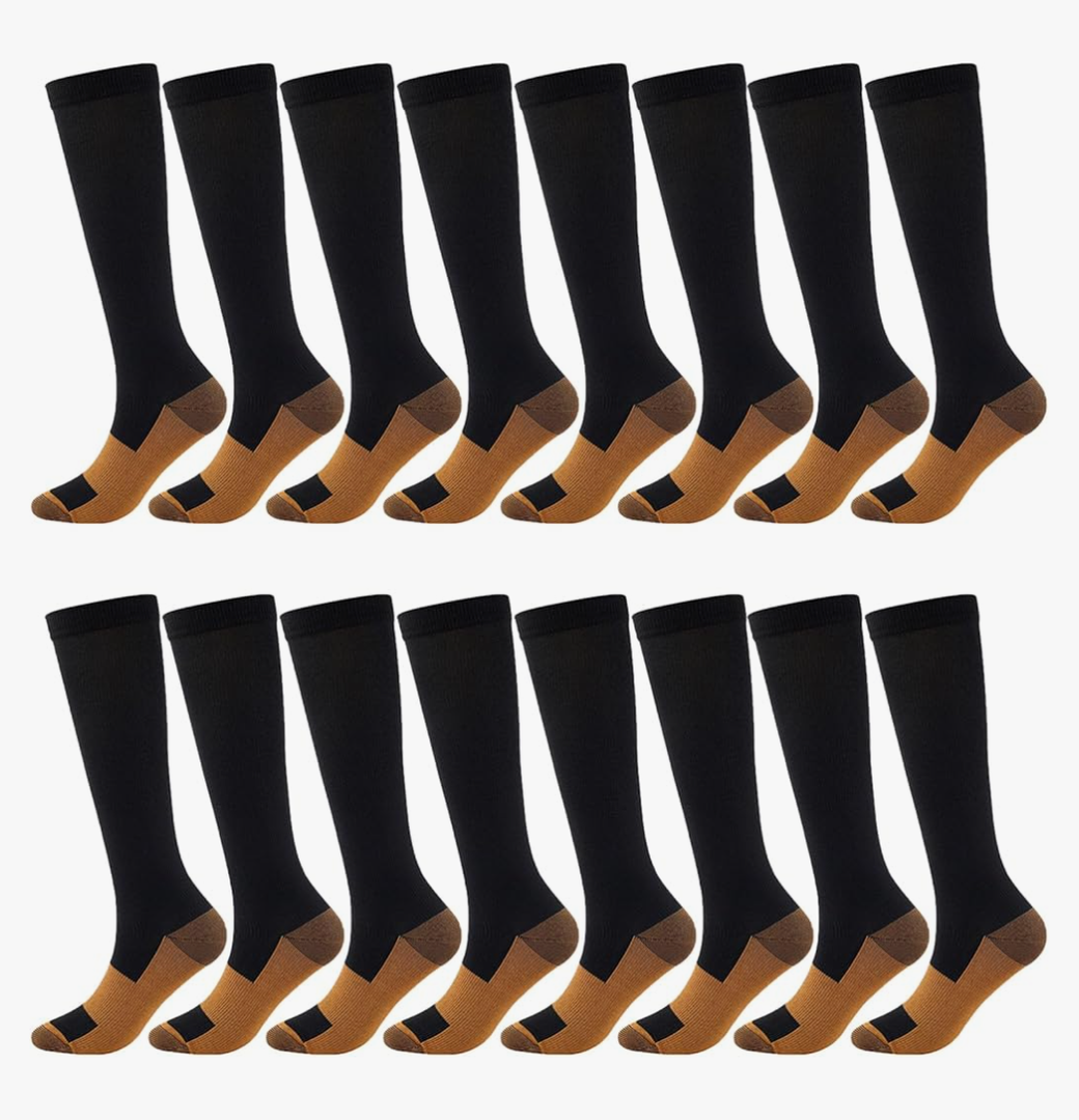 8 Pairs Compression Socks for Men Circulation 15-20 mmHg Knee High Stockings for Running Hiking Climbing Cycling L-XL