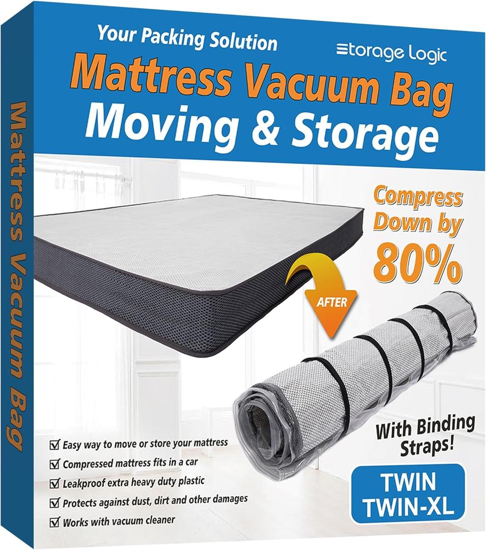 Twin/Twin XL Foam Mattress Vacuum Bag for Moving, Mattress Vacuum Seal Storage Bag with Straps