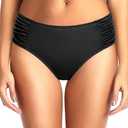 Tempt Me Women Bikini Bottoms Mid Waist Bathing Suit Swimsuit Ruched Swim Bottom, Small