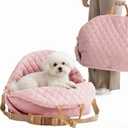Dog Car Seat for Small Dogs, Pet Seats for Cars with Clip-On Safty Leash, Detachable Washable Pet Car Seat Travel Bed Under 25lbs (Pink)