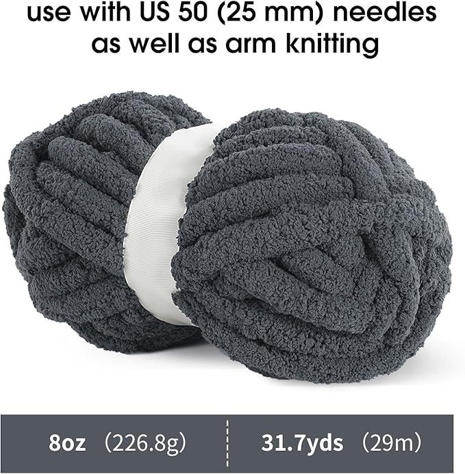 MABOZOO Chunky Yarn for Crocheting 8 Pack,Charcoal Grey Fluffy Jumbo Chenille Yarn,Soft Plush Yarn Bulky,Giant Thick Fuzzy Yarn for Hand Knitting or Arm Knitting (31.7 yds,8 oz Each Skein)