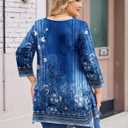 IN'VOLAND Plus Size Tops for Women 3/4 Sleeve Shirts Tunic Tops to Wear with Leggings Loose Fit Summer Fall Clothes (Blue, XXXL)