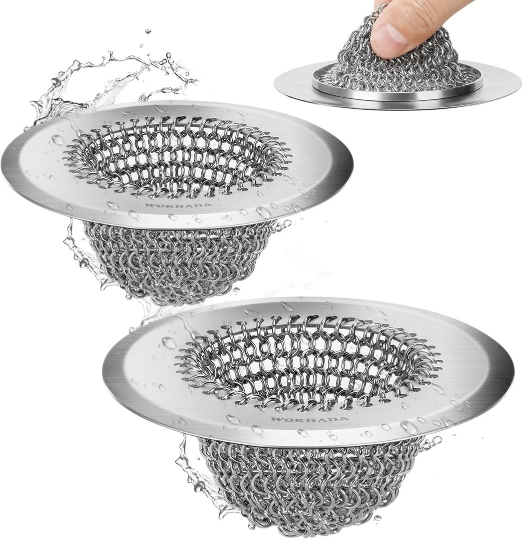 2Pack - Revolutionary Kitchen Sink Drain Strainer, Patented Reversible Kitchen Sink Strainer, 304 Stainless Steel Sink Strainer Basket, Anti-Clogging & Handmade, Fit US Standard 3-1/2'' Sink Hole (Bright Silver Silver)