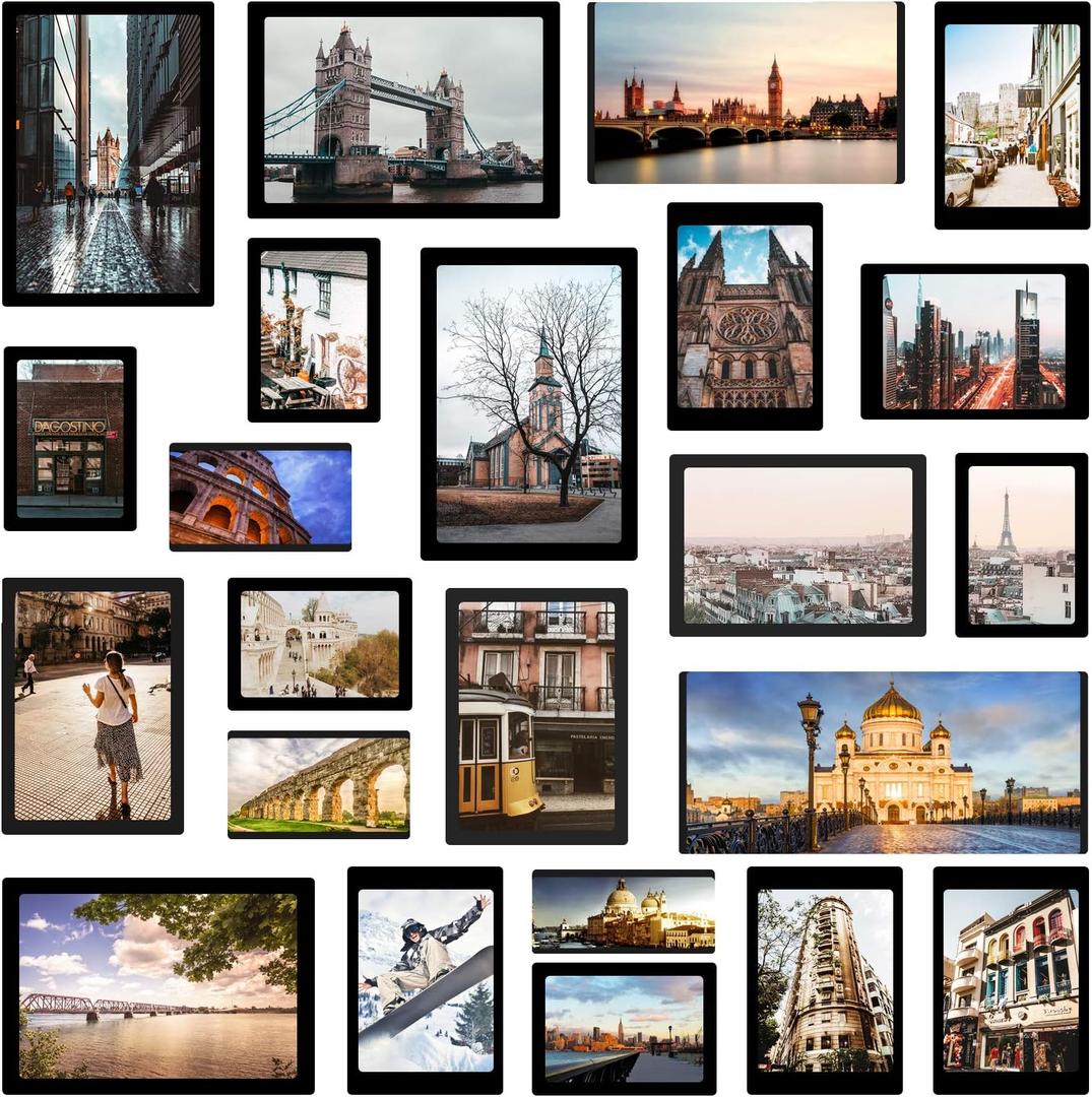 Magnetic Photo Picture Frame, Photo Collage for Refrigerator, Holds 4X6 inches, 3.5X5 inches, 3X4.5 inches, 2.5X3.5 inches, and a Free Combination Dimensions, 15 Pack, Black