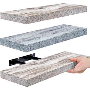 Sorbus Floating Shelves - 3 Pack 16 Inch Rustic & Blue Wall Shelves for Bedroom, Kitchen, Living Room, Bathroom Shelves, Home Decor, Office - Floating Shelf for Trophy, Books, Frames