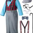 Old Man Costume Set - Kids 100 Days of School Old Mand Grandpa Costume for Boys' Pretend Play with Accessories Set (10-11 Years)