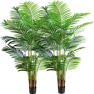 Worth Garden 6ft Artificial Areca Palm Plant 2 Packs in Pot, Fake Cane Palm Silk Tree Indoor Outdoor, Dypsis Lutescens, 70in Lifelike Faux Silk Plant Home Decor