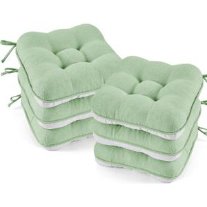 BETU Chair Cushions for Dining Chairs Set of 6,3.5" Thick Kitchen Table Chair Pads with Ties,Non Slip Backing and Covers, Home Decor Seat Cushion for Dining Room,Bar,Patio Chairs15.5"X15.5"X3.5"Green