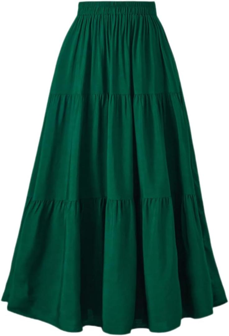 OSTOO Women's Summer Long Flowy Renaissance Skirt with Pockets - Boho High Waist A-Line Maxi Skirt (Medium)