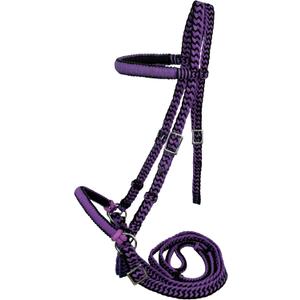Braided Nylon Bitless Bridle w/Reins (Purple)