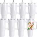 DS 8 Pack Sublimation Tumblers 40 OZ with Handle Blank Insulated Large Tumbler Bulk, Coffee Travel Cups Stainless Steel Travel Mug for Diy Craft Heat Press Print