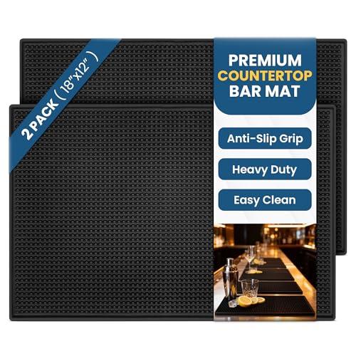Axieso Bar Mats 18" x 12" - 2 Pack Heavy Duty Non-Slip Rubber Spill Mat for Home Bar, Coffee Station & Countertops – Easy-Clean Design Keeps Surfaces Dry