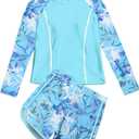 Vogseek Girls Rash Guard Swimsuits 2 Piece Bathing Suit UPF 50+ Summer Swimwear Size 7-12T