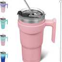 BJPKPK Tumbler With Handle 20 oz Stainless Steel Double Wall Insulated Tumbler Cups With Lid And Straw,Light Pink