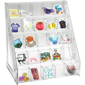 Sticker Display Stand for Vendors, 5 Tiers 25 Pockets Sticker Holder Display, Sticker Organizer Shelf for Craft Fairs, Vendors, Small Business Booth & Desktop