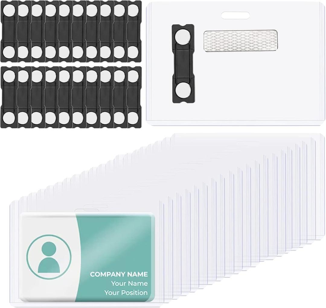 25 Pack Clear Vinyl Magnetic Badge Holder 4x3 Horizontal ID Card Name Tag Waterproof Magnet Name Tags Clear Name Badge Magnets Holder Reusable Waterproof for Teachers Doctors Nurses Hold 3x2 Card