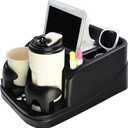 Car Console Organizer, Car Seat Organizer with 2 Adjustable Cup Holders, Center Console for Cars, Trucks, Minivans, SUVs, Vehicle Organizer, 3 Large Storage Compartment (Black)