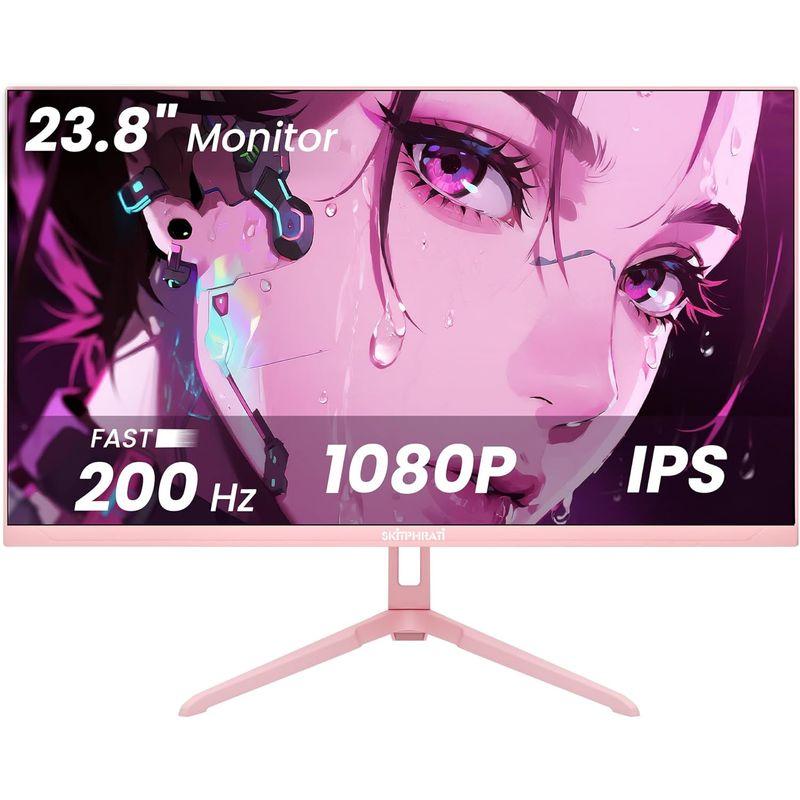 SKitphrati Pink 24 inch Gaming Monitor 200Hz Refresh Rate FHD 1080p Resolution Fast IPS Panel 1ms GTG Response Time Adaptive Sync Built-in Speakers Pink Monitor