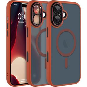 AIGOMARA Magnetic for iPhone 17 Case, [Compatible with Magsafe] [Full Camera Protection] Slim Shockproof Translucent Matte Protective Case for iPhone 17 6.3 Inch, Orange