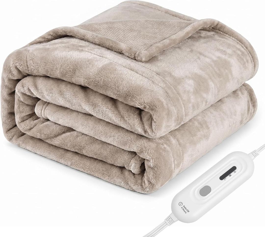 Tefici Electric Heated Blanket Twin,Super Cozy Soft 2Layer Flannel 62" x 84" Heated Twin Size with 3 Heating Levels 8 Hours Auto Off, Machine Washable, ETL and FCC Certified, Home Office Use,Camel