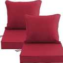 22x22 Inch Patio Chair Cushions Set of 2, Outdoor Furniture Cushions - Removable Cover, Water-Repellent, Fade-Resistant, Non-Slip Bottom & Straps, Replacement for Lawn, Porch & Deck Chair - Burgundy