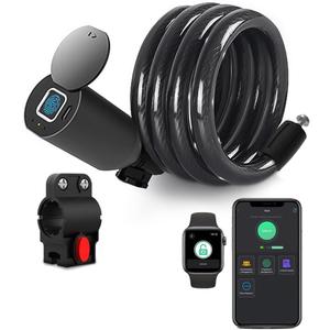 Cable Lock Keyless Waterproof Bicycle Lock eLinkSmart: 150cm Long Steel Cable Lock for Bike Scooter Motorcycle Door Fence Gate - Fingerprint Unlock Phone App Remote Authorized Support iOS Watch