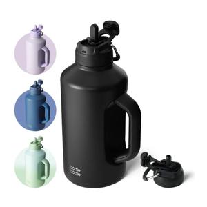 BOTTLE BOTTLE Insulated Water Bottle 64 oz with Straw and Dual-use Lid Half Gallon Jug for Men with Handle Vacuum Stainless Steel water bottle for Workout and Sports black