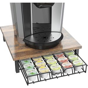 DecoBrothers K-Cup Holder Drawer for 30 Coffee Pods Storage, Rustic Brown (Rustic Brown with Wood Top)