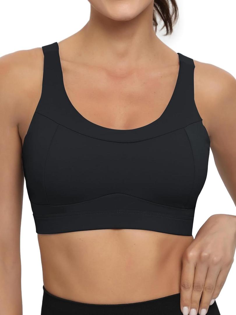 RUNNING GIRL High Impact Sports Bras for Women,Racerback Running Bra Workout Crop Tank Tops Longline Sports Bra Push up (X-Large, Black)