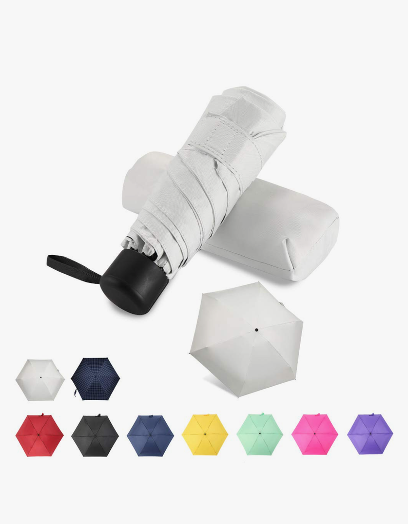 GAOYAING Compact Travel Umbrella with Case Sun&Rain Lightweight Small and Compact Suit for Pocket, White 