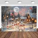 Tcoyodw Christmas Winter Snow Deer Elk Backdrop 8x6ft Full Moon Night Village Christmas Photography Background Santa Party Photo Studio Props