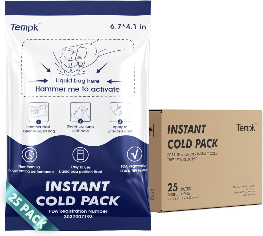 Big 25 Packs(6.7x4.1) Instant Cold Packs -Instant Ice Packs for Injuries | Disposable Cold Compress Ice Pack for Pain Relief, Swelling, Inflammation, Sprains, Toothache - Cold Pack for Athletes