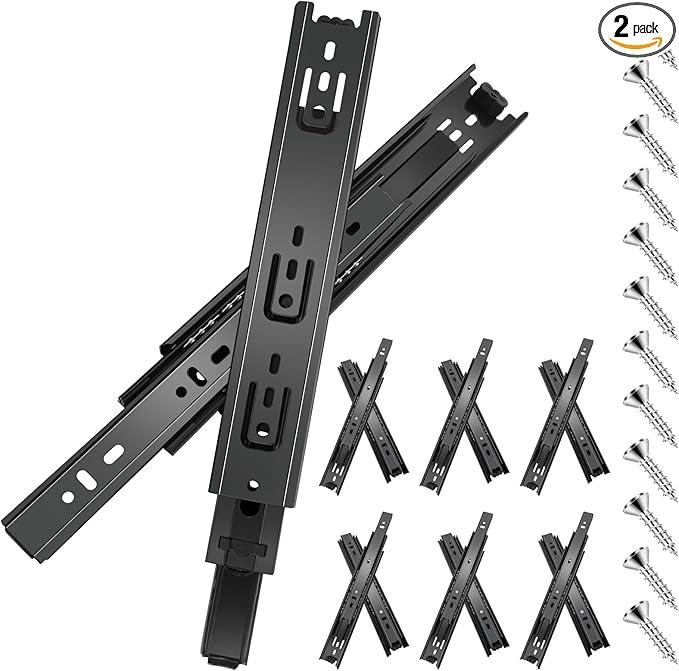 20 inch Drawer Slides 6 Pairs (12pcs) Full Extension Ball Bearing Drawer Rails Side Mount 3 fold Metal Dresser Runners for File Cabinet Trash Can Kitchen Wardrobe Glides 20" Black 100 LB Capacity