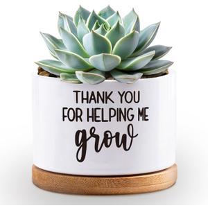 Thank You for Helping Me Grow Plant Pots Funny Small Succulent Pots Gifts Cute Planters Flower Pots Ceramic Pots for Plants Cactus Pot Thank You Plant Pot for House Indoor Garden, Plant Not Included