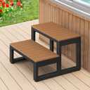 LUE BONA Hot Tub Steps, Outdoor 2-Step Stool with HDPS Treads and Aluminum Frame, Non-Slip Multi Purpose Stairs for Straight Sided Spa, Swimming Pool, Porch, RV, Deck, Kitchen for Adults, Teak Brown