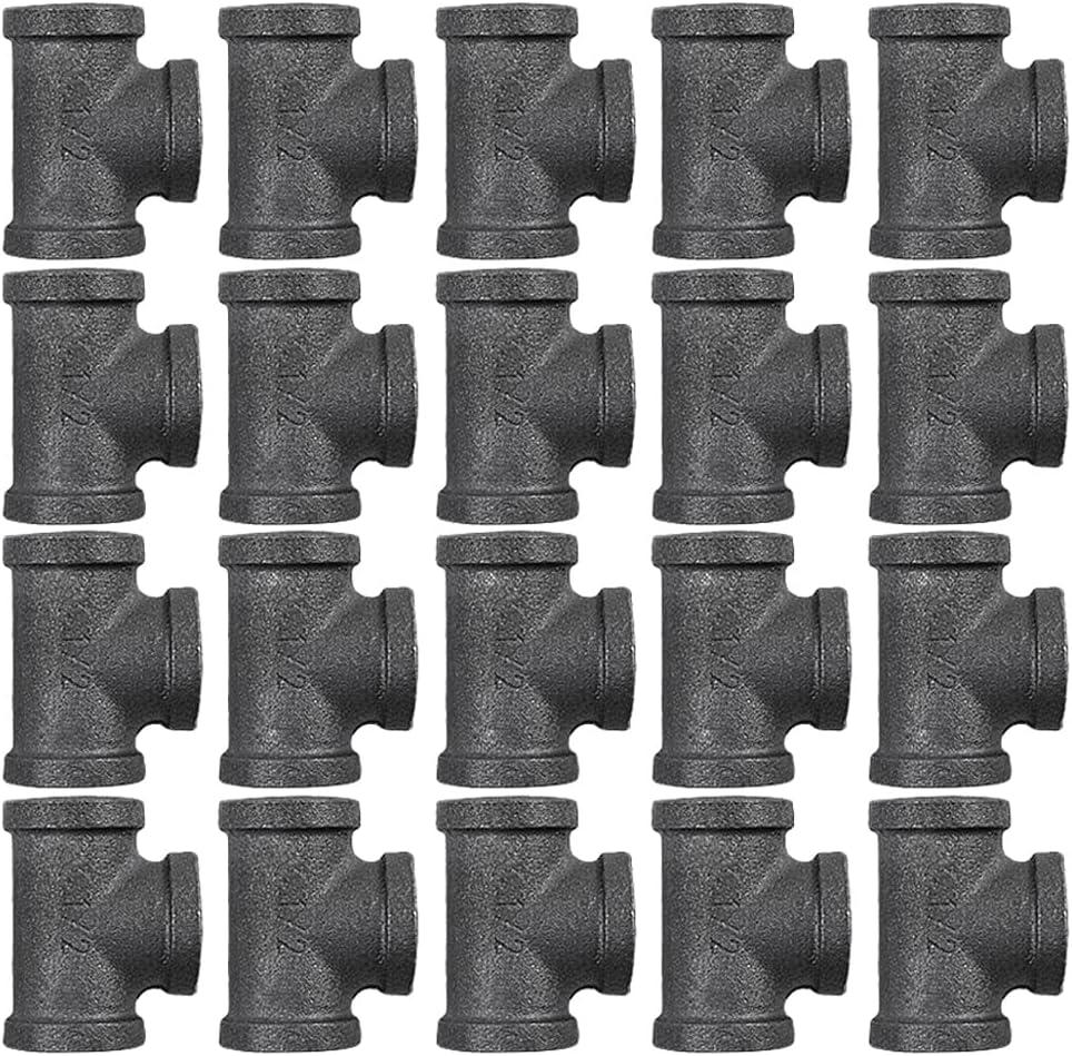 20 Pack 1/2 Inch Tee Threaded Pipe Fittings, Cast Pipe Fittings for DIY Furniture Decorative, Steampunk Industrial Vintage Style.