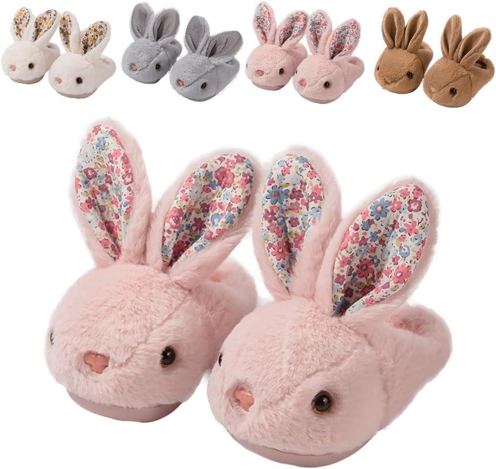 Toddler Rabbit Winter Slippers - Soft Plush Indoor Bunny Slippers for Girls & Boys (8-9 Toddler)