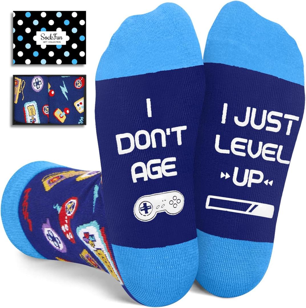 Gamer Gifts for Teen Boys Adult - Gaming Socks for Men Teens, Christmas Gifts with Card