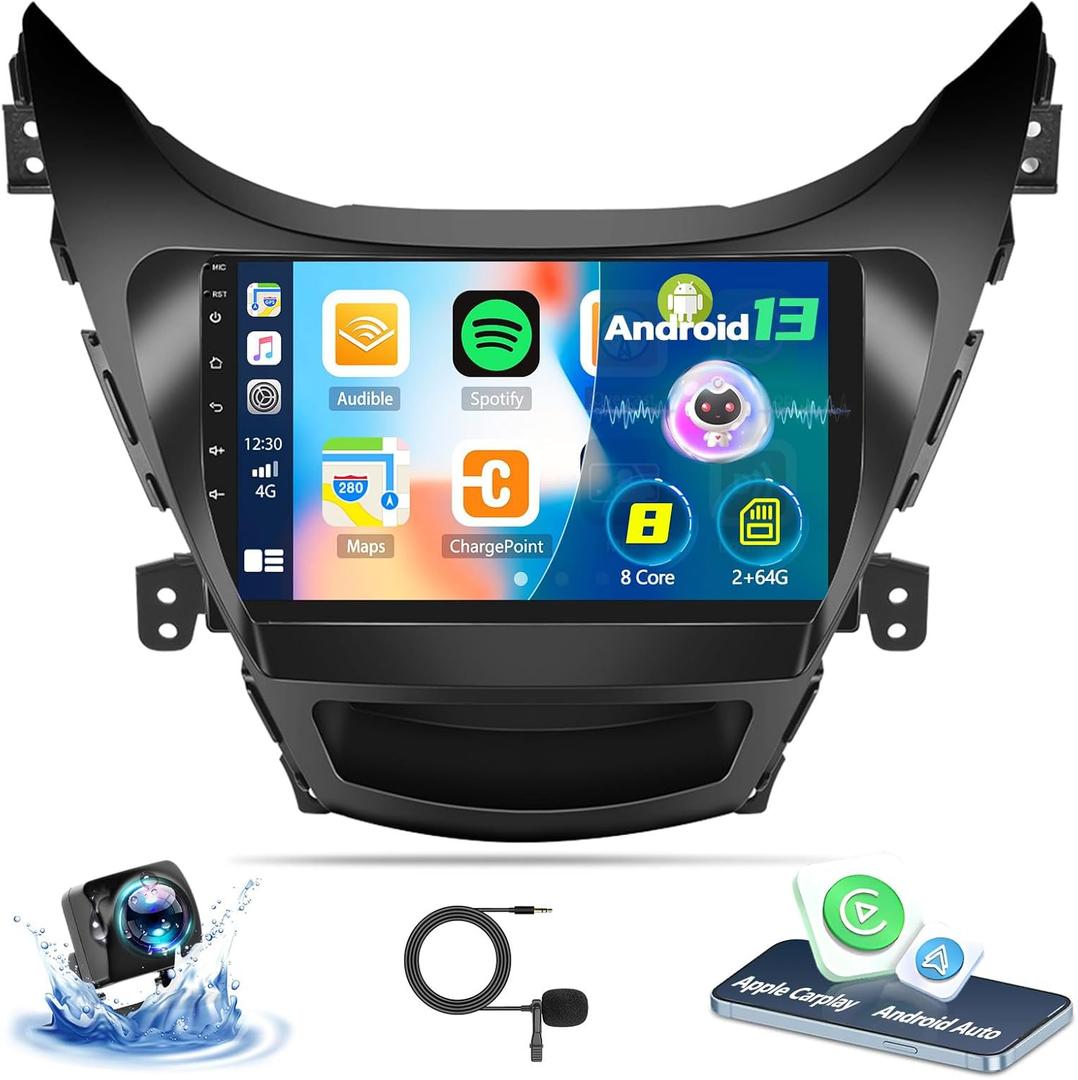 SIXTOP [8-Core 2+64G] Android Car Stereo for Hyundai Elantra 2011-2013 with Carplay Android Auto 59 Theme 9 inch Touchscreen Bluetooth 5.0 FM/RDS Network Radio DSP 32EQ AI Voice GPS