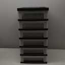 IRIS USA Plastic Drawer Storage Organizer Rolling Cart, with Wheels Casters, 6-Drawers, for Classroom Art Craft Supplies Dresser Closet Bathroom Laundry Room, Black/Clear