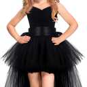 HJTT Tutu Dress for Girls Black Train V-Neck Tulle Evening Wedding Birthday Party Dresses Kids Ball Gown (Black, 1-2 Years)