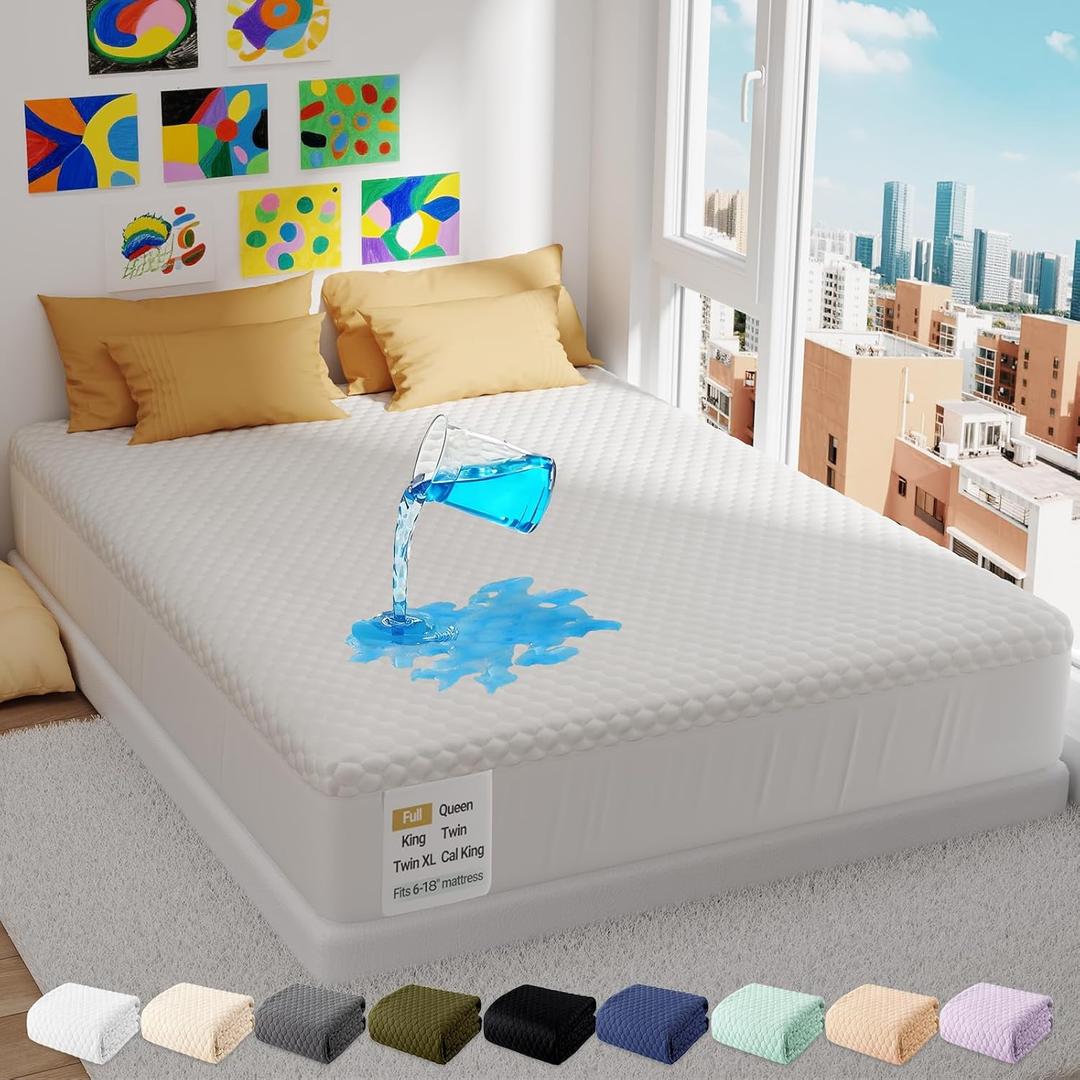 OhGeni Premium Bamboo 100% Waterproof Full Size Mattress Protector,Soft Mattress Pad, Cooling Breathable Fitted Sheets,Washable Bed Cover,Non-Slip Deep Pocket,Noiseless for Guest Rooms