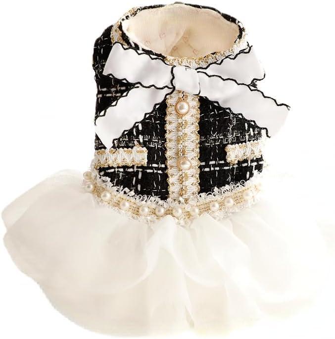 AZA Dog Princess Dresses for Small Dogs Lolita Clothes Lace Tweed Costume Pet Girl Cute Coat Outfits Fall Costumes (M,Black)