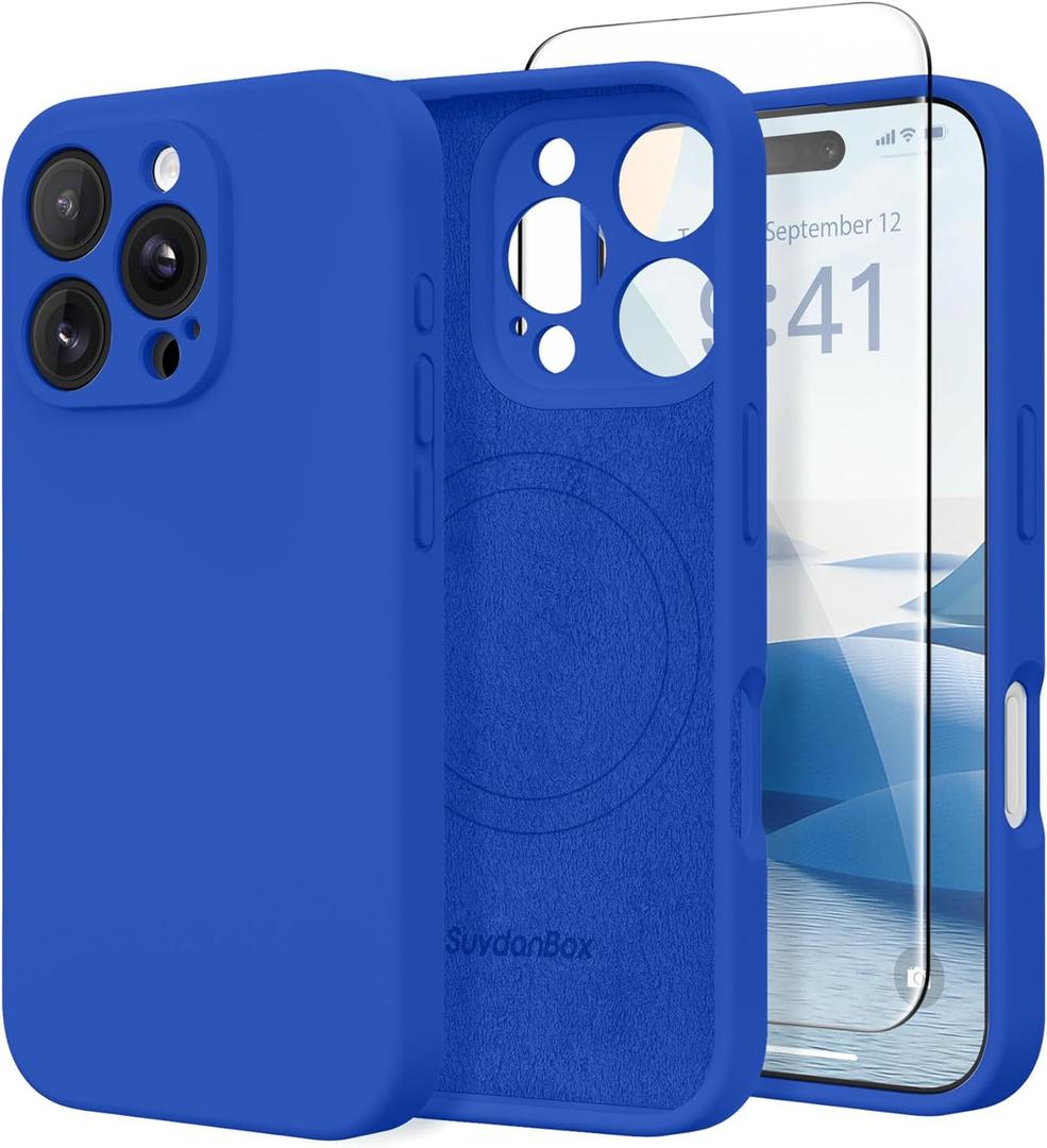 Magnetic for iPhone 16 Pro Case, Compatible with MagSafe, [Full Camera Protection][Screen Protector] Silicone Shockproof Protective Phone Case for iPhone 16 Pro 6.3", Klein Blue