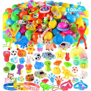 100Pack Prefilled Easter Eggs with Toys Inside Plus Easter Baskets for Kids, Easter Toys Party Favors for Kids Boys Girls, Easter Egg Fillers, Easter Basket Stuffers, Easter Eggs Hunt Classroom Prize