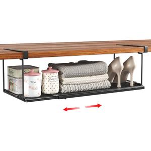 Expandable Under Cabinet Shelf, Extendable Under Shelf Storage with 0.94 Inches Thick Clips for Shoe Rack, Pantry Cabinet, Laundry Room. (Black, 1 Pack, Interior: 6" H x 8.26" D)